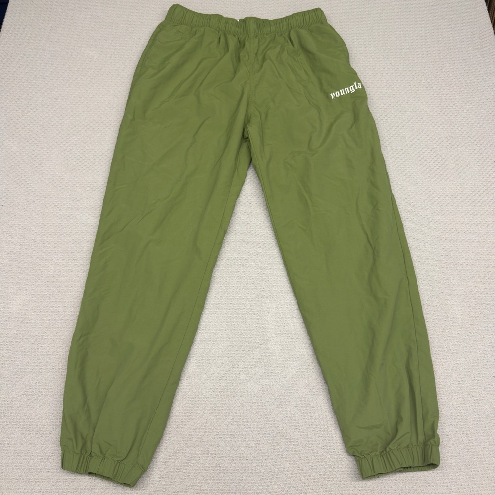 YoungLA Joggers Mens XL Green Nylon Mesh Lined Tapered Athleisure Casual